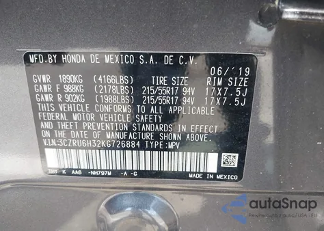 2019 Honda Hr-V Lx из США, поврежденный, VIN 3CZRU6H32KG726884